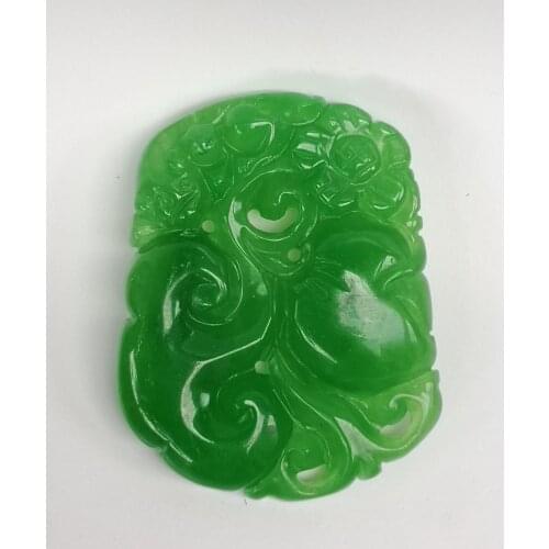 YIZHU CULTUER ART Beautiful Collected Chinese Jadeite Jade Carving Coin Peach Ruyi Flower Necklace Pendant
