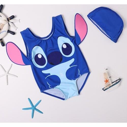 Disney Swimwear Baby Bikini Kids Stitch Swimsuit Girls Cute Bath Beach Mickey Infant Swimwear