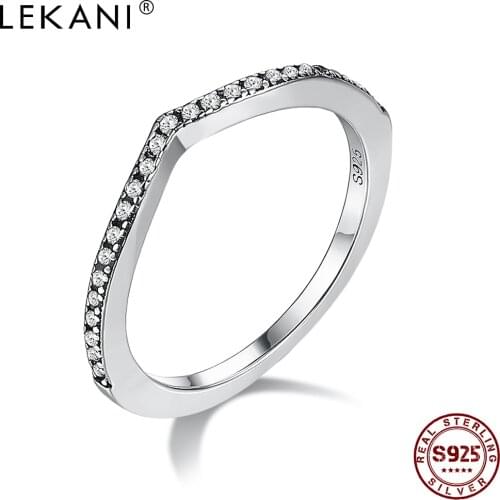 LEKANI Romantic 925 Sterling Silver Water Drop Rings For Women Shiny 5A Clear Cubic Zirconia Simple Ring Wedding Fine Jewelry