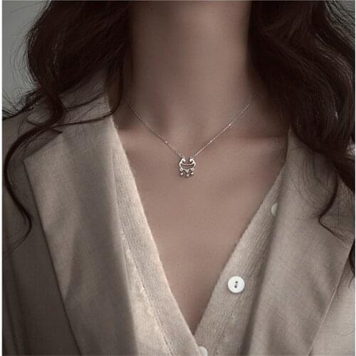 Lucky Lock Pendant Necklace For Lady Clavicle Accessories Charm Silver 925 Necklace For Women Blessing Accessories Silver Bijou