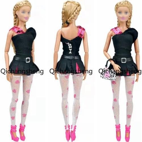 Fashion Black Shirt & Skirt & Bag & Socks & Shoes 11.5" Doll Outfits For Barbie Clothes 1/6 BJD Dollhouse Accessories Girls Toys