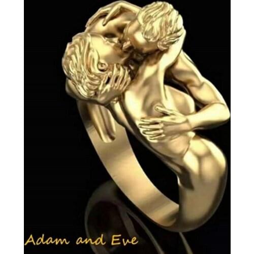 Fashion Boho Copper Style Carved Brass Figures Adam And Eve Embrace Rings For Women Gold Couple Kiss Love Sculpture Ring