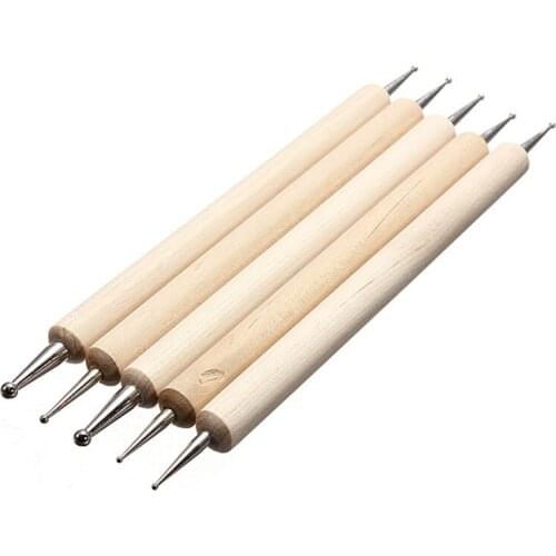 5PC Professional Nail Art Decorations Tip 2 Way Nail Dotting Pen Wood Dotting Tool Set Painting Kit DIY Nail Care Manicure Tools