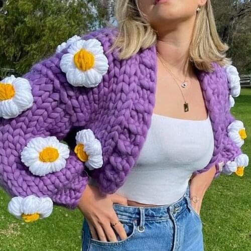 2021 New Style Womens Open Front Cardigan Ladies Sweet 3D Flower/Fruit/Cloud Long Sleeve Cable Knit Sweater One Size