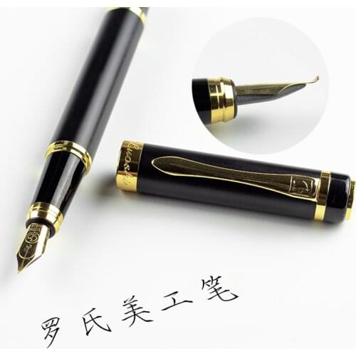 Luoshi High Quality Fountain Pen 0.8mm Feather Ink Pens For School Black Writing Pen Iraurtia Curved Tip Caneta Art Supplies