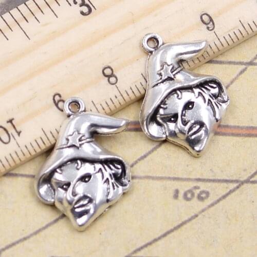 20pcs Charms Halloween Witch Magic Star Hat 23x17mm Tibetan Silver Color Pendants Antique Jewelry Making DIY Handmade Craft