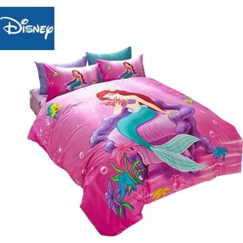 Pink Disney Cartoon Mermaid Ariel Printed Bedding Sets for girls Bedroom Decor Cotton Bedspread Sheet Covers Single Twin Queen