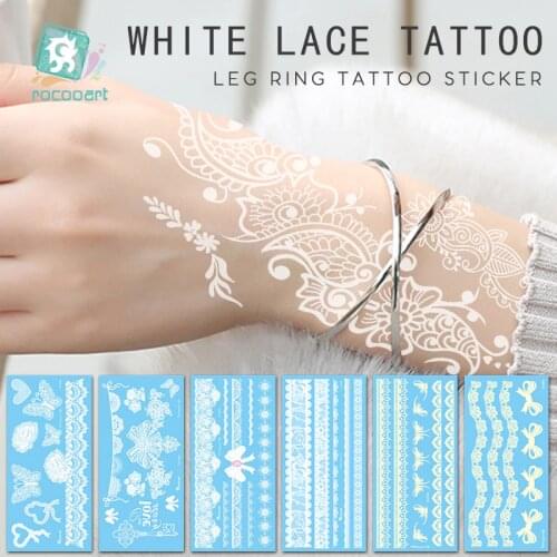 Different White Lace Henna style Temporary Tattoo Sticker Women Hand Jewelry Paste Bowknot Flower Waterproof Fake Body Ar