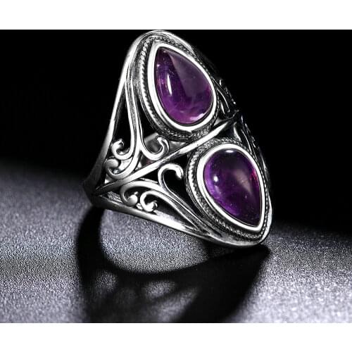 Luxury Vintage Ring Natural Amethyst Rings 925 Sterling Silver Jewelry Wedding Anniversary Party Ring Gifts for Women