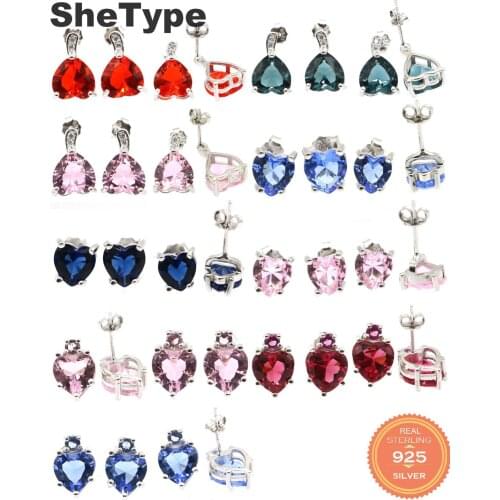 13x8mm Heart Studs Series Created Orange Spessartine Garnet Blue Topaz Kunzite Tanzanite 925 Sterling Silver Earrings