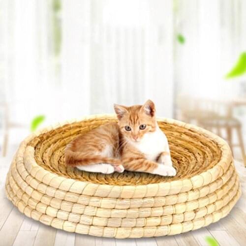 Straw Pet Kennel Bed House Sleeping Nest Pad Mat Puppy Cushion Cat Scratchpad Board Toy Kitten Scratching Post Mat Grinding Claw