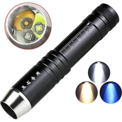 LED Jade/Gemstone/Jewelry Identification Portable 3 Light Source Flashlight White/Yellow/Purple Ultraviolet for Gemstone Amber