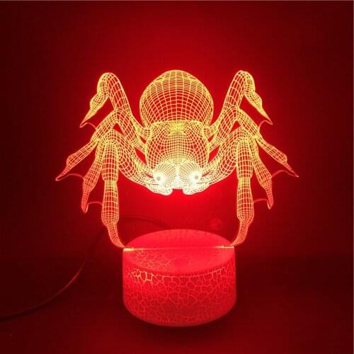 Spider Led Night Lamp 3D Black Widow Creative Nightlights Club Party Decoration 16 Colors Changes With Crack Base