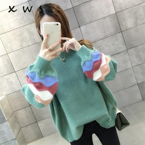 2020 Autumn Winter Casual Sweater Tops Knitwear Loose Style oversize Knitwear Patterned Sweater Tops Loose Jumpers Femme
