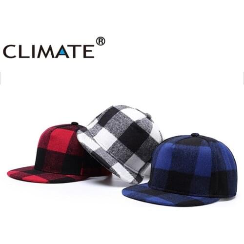 CLIMATE Warm Plaid Snapback Cap Winter Warm Fleece Wool Cap Hip Hop Checks No Logo Hat Caps Classic Checks Cap Hat for Men Women