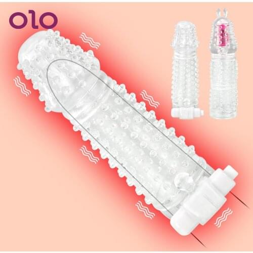 OLO Penis Sleeve Vibrator Reusable Condom For Men Delay Ejaculation Particle Condoms Rabbit G Point Stimulation Sex Toys for Men