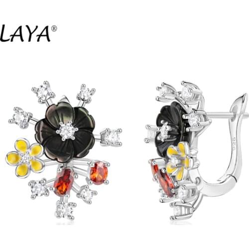 Laya 925 Sterling Silver Fashion Natural Shell Flower High Quality Zircon Cilp Earrings For Women Wedding Jewelry 2021 Trend