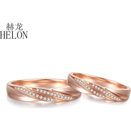 HELON Solid 18K Rose Gold AU750 Certified H/SI Round 100% Genuine Natural Diamonds Engagement Women Jewelry Fashion Couple Ring