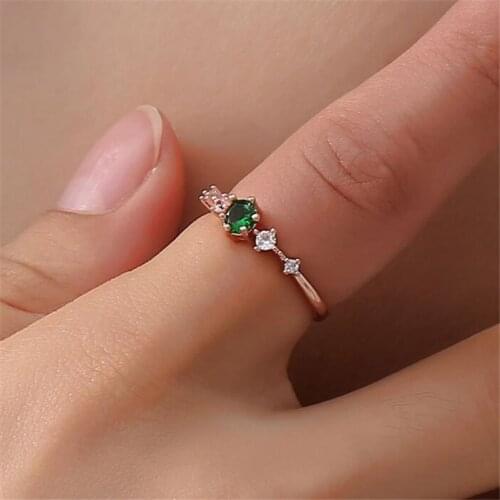 Minimalist thin metal green pink white crystal charm size 6 7 8 9 10 rings for women gift for her stackable finger jewelry