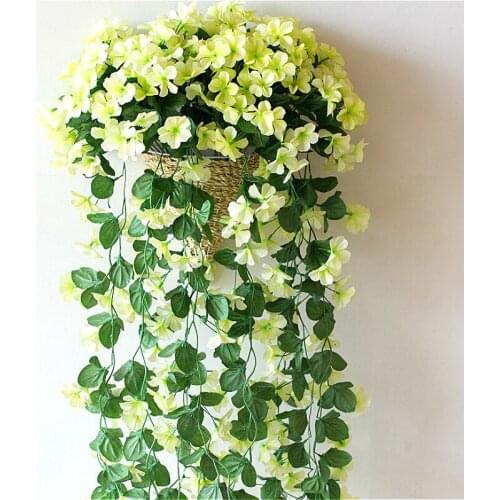 1pcs Artificial Silk Violet Flower Simulation Plant Wall Hanging Ivy Orchid Flowers Vine Home Wedding Background Wall Decoration
