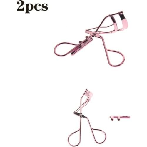 2pcs Rose Gold Women Girls Beauty Tool Item Product Portable Recommended Eyelash Curler With Pad