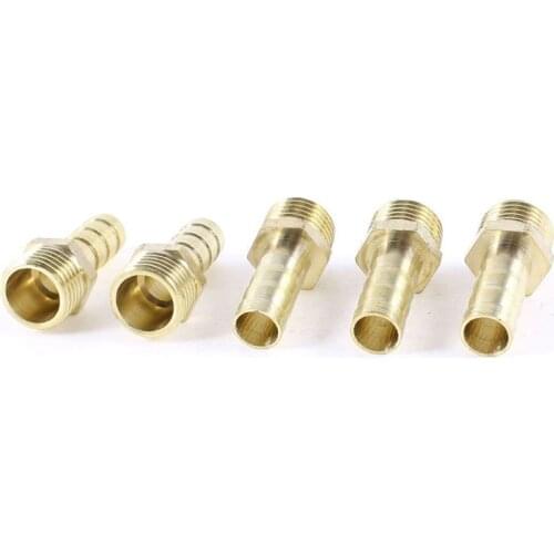 5Pcs 1/4inch PT Male Thread to 8mm Hose Barb Brass Straight Coupling Fitting