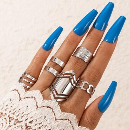 5Pcs/Set New Fashion Personality Leaf Heart Geometry Rings for Women Open Ring Set Gifts