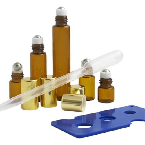 500pcs 1ml 2ml 3ml 5ml 10ml roll on roller bottles for essential oils roll-on refillable perfume bottle with gold aluminum lids