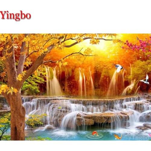 5D DIY Diamond Painting full drill square round cross stitch Sunset waterfall forest nature scenery diamond embroidery mosaic