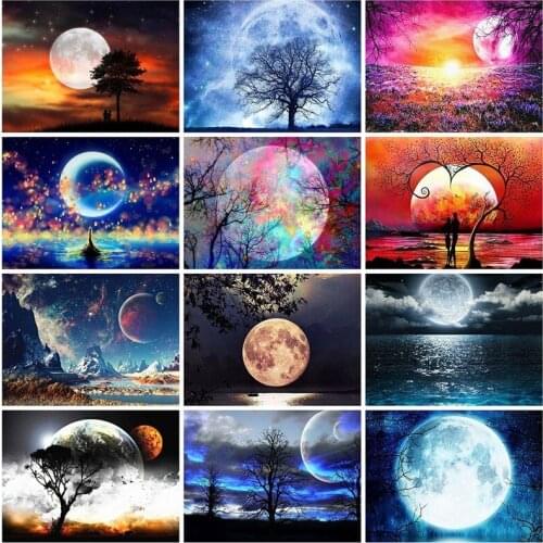 5D DIY Diamond Painting Kits Moon Picture Of Rhinestones Full Round With AB Drill Embroidery Scenery Mosaic Home Decoration Gift