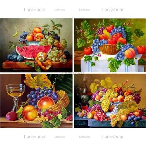 5D Diy Full Square/round Diamond Painting Flower In Vase Fruit Embroidery No Frame Picture Rhinestone Kitchen Wall Decor Gift
