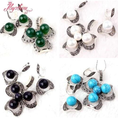 8,10mm Round:Opal,Sandstone,Shell Gem Stone Beads Marcasite Tibetan Silver For Party Fashion Pendant Earrings 1Set,Free Shipping