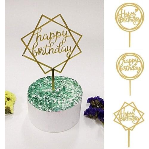 Cake Topper Card Acrylic Double-sided Mirror Birthday Cake Insert Card Happy Birthday Cake Baking Decoration Cake Topper Card