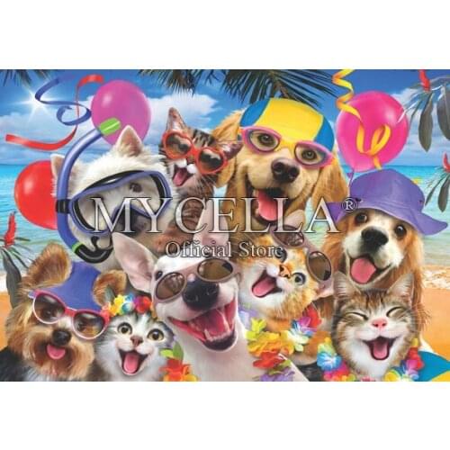 Full Diamond Embroidery Beach Party Selfie Dogs Cats 5D Diy Diamond Painting Cross Stitch Diamond Mosaic Home Decor Craft Kits