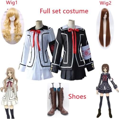Anime Vampire Knight Kuran Yuki Cosplay Costume Souen Ruka Role Play White Black Performance Dress Costumes for Men Women Wig