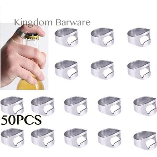Free Shipping 50PCS Silver Finger Ring Bottle Opener Beer Bar Stainless Steel Tool