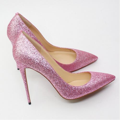 Bling bling ladies shoes plus size 45 sexy 12 cm high heels pumps women weeding bride shoes pointed toe mary janes shoes newest