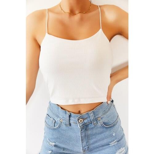 Womens White Strap Camisole Bluz