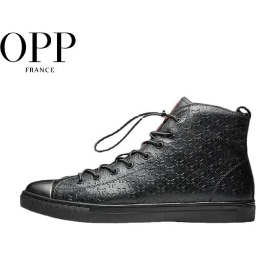 OPP Fretwork Men Shoes Men Boots Genuine Leather Metal Toe Shoes Ankle Boots for men Winter Boots men High Top Metal