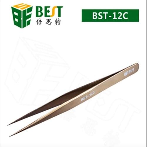 BST-12C Color Coated Tweezer Stainless Steel Anti-magnetic Anti-acid Pointy Precision Fixture Straight Tip Precision Hand Tool