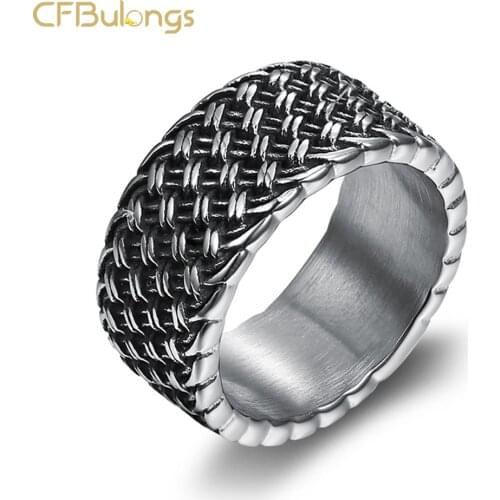 CFBulongs High Quality Stainless Steel Braided Mens Ring Fashion Trendy Brand Cool Metal Biker Simple Jewelry