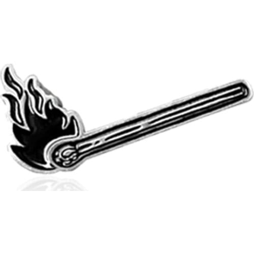Black Match Brooch Burning Black Flame Brooches Enamel Pins Badge Matches Flame Blaze Lapel pin Shirt Collar Jewelry Gift Bijoux