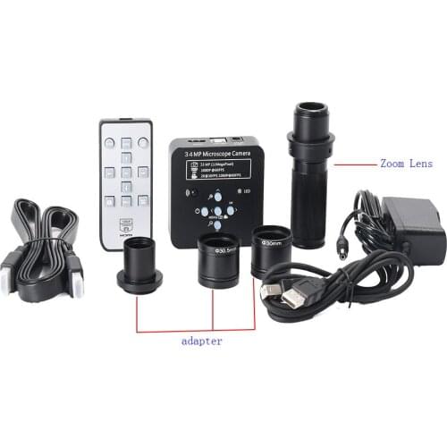34MP 2K 1080P 60FPS HDMI USB Industrial Camera with C-mount Zoom Lens Digital Video Microscope+23.2mm 30mm/30.5m Ring Adapter