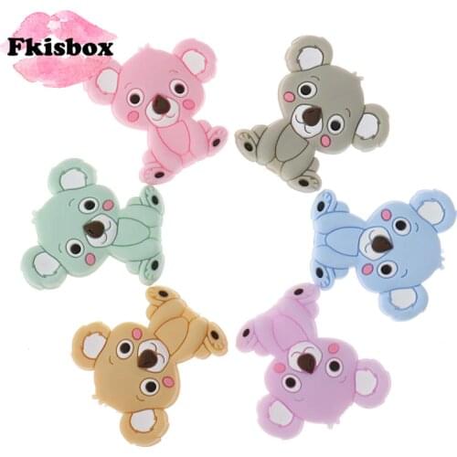 Fkisbox Koala 30pcs Silicone Beads Animal Bpa Free Baby Soother Pacifier Chain Diy Infant Teething Teether Necklace Accessories