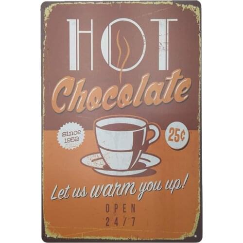 Hot Chocolate Let Us Warm You Up Metal Sign Retro Home Decoration Vintage Tin Sign Posters for Bar Pub Home 12 X 8 Inch