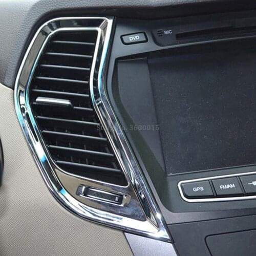 For Hyundai Santa Fe 2013-2015 Chrome Air Condition Vent Outlet Cover Molding Trim+Interior Door Handle Bowl Cap Car Accessories