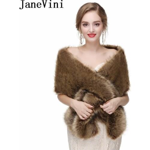 JaneVini Elegant Ladies Bridal Wraps Shawl Jackets Bruids Bolero Shrug Faux Fur Bride Stole Capes For Wedding Party Formal Dress