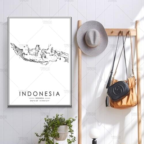 Map print poster canvas poster canvasWorld MapINDONESIA Black White MapPoster Picture Art