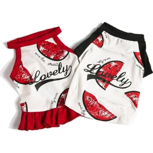 Summer Cotton Pet Clothes Cute Fruit Pattern Dog Vest Dress and T-shirts Lovers Suit Small Medium Dog Clothes Pet Supplies