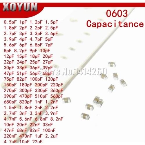 100pcs 0603 50V SMD Thick Film Chip Multilayer Ceramic Capacitor 0.5pF-22uF 10NF 100NF 1UF 2.2UF 4.7UF 10UF 1PF 6PF